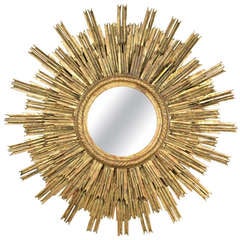 French Vintage Gold Leafed Sunburst Mirror