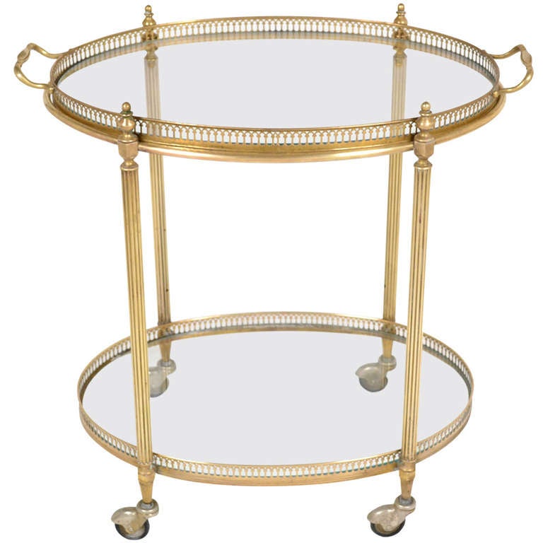 French Art Deco Oval Brass Bar Cart at 1stDibs