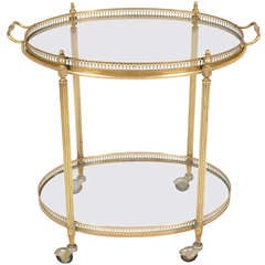 French Art Deco Oval Brass Bar Cart