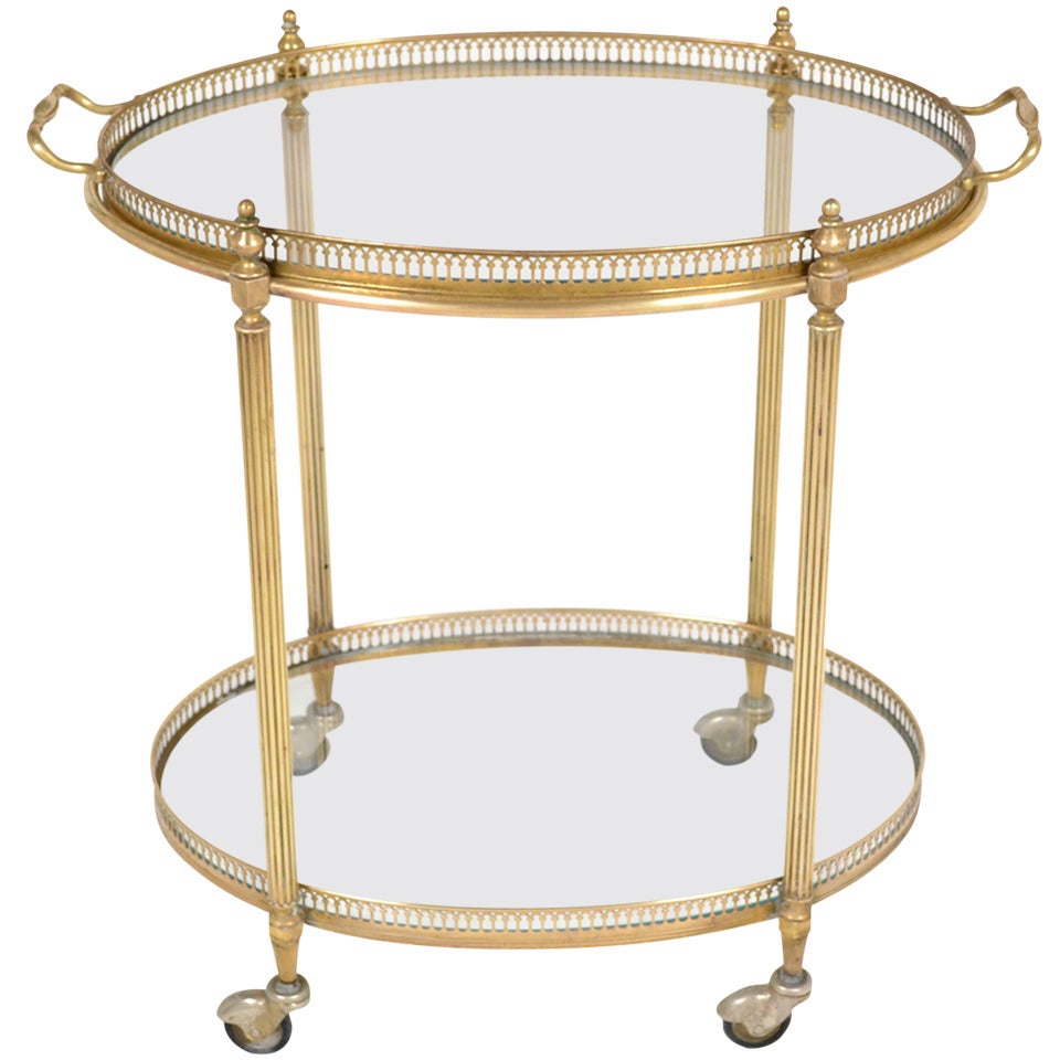 Chariot de bar ovale en laiton Art Déco français