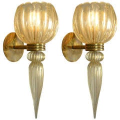 Pair of Murano Avventurina Glass Sconces