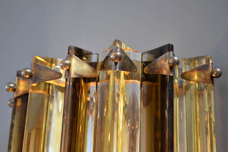 Brass Murano Amber and Tea Glass Sconces by Venini