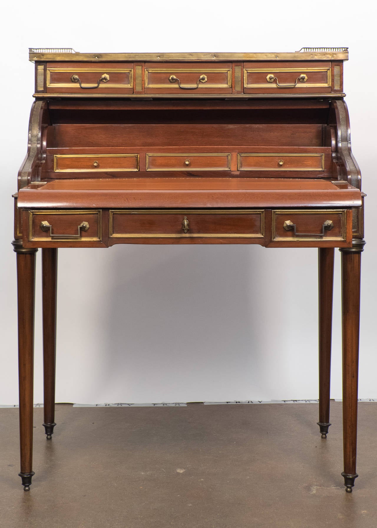 Embossed Louis XVI Mahogany Roll-Top Desk
