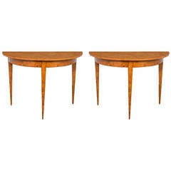 Austrian Biedermeier Pair of  Demilune Console Tables