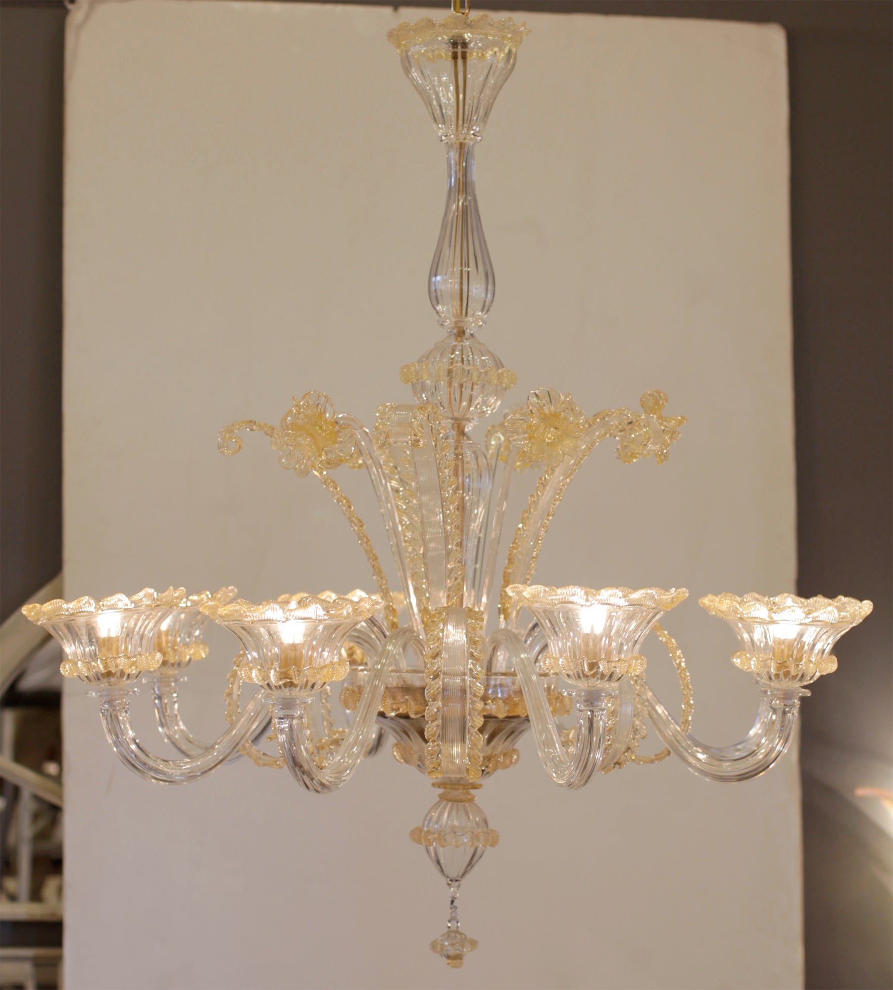Murano Crystal and Amber Glass Chandelier