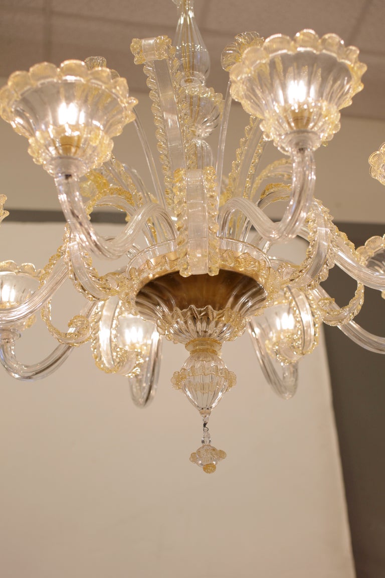 Gold Murano Crystal and Amber Glass Chandelier
