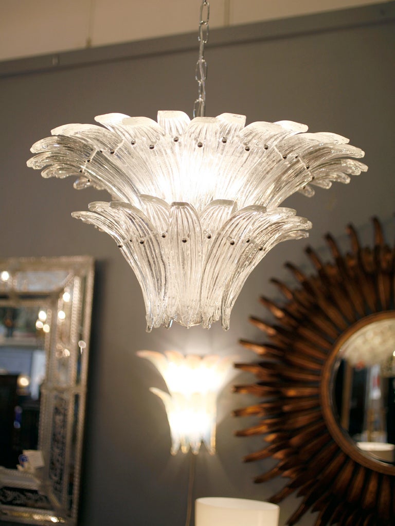 Two Tier Murano Glass Leaves Chandelier By Barovier For At 1stdibs Murano Glass Chandelier Composed Of Two Tiers Handn Crystal Clear Palm Leaves Attached