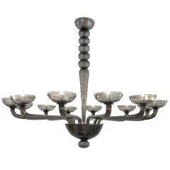 12 Branch Murano Gray "Fumato" Glass Chandelier by Cenedese