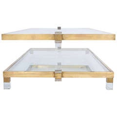 Superb  Brass, Lucite, & Glass Coffee Table by Romeo Rega
