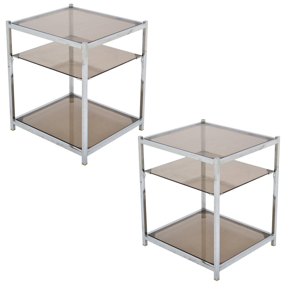 Pair of French Vintage Chrome Side Tables