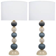Pair of Murano Blue and "Avventurina" Glass Lamps