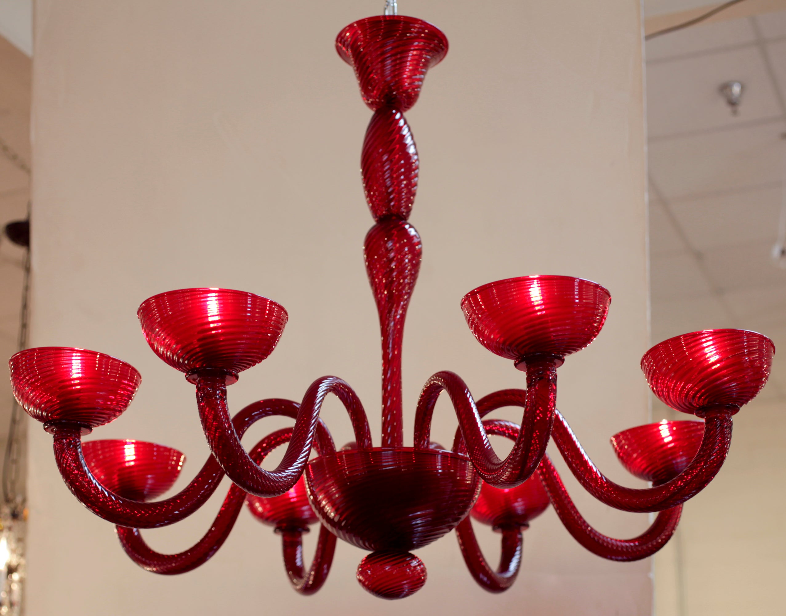 Vintage Hand Blown  Ruby Red Murano Glass Chandelier
