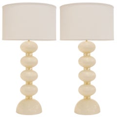 Pair of White Murano "Avventurina" Glass Lamps