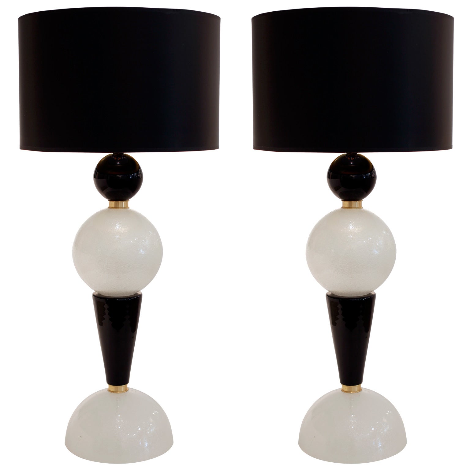Pair of Murano Jet Black and Pulegoso Glass Lamps For Sale