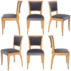 Set of 6 French Art Deco Dining Chairs in Solid Ash