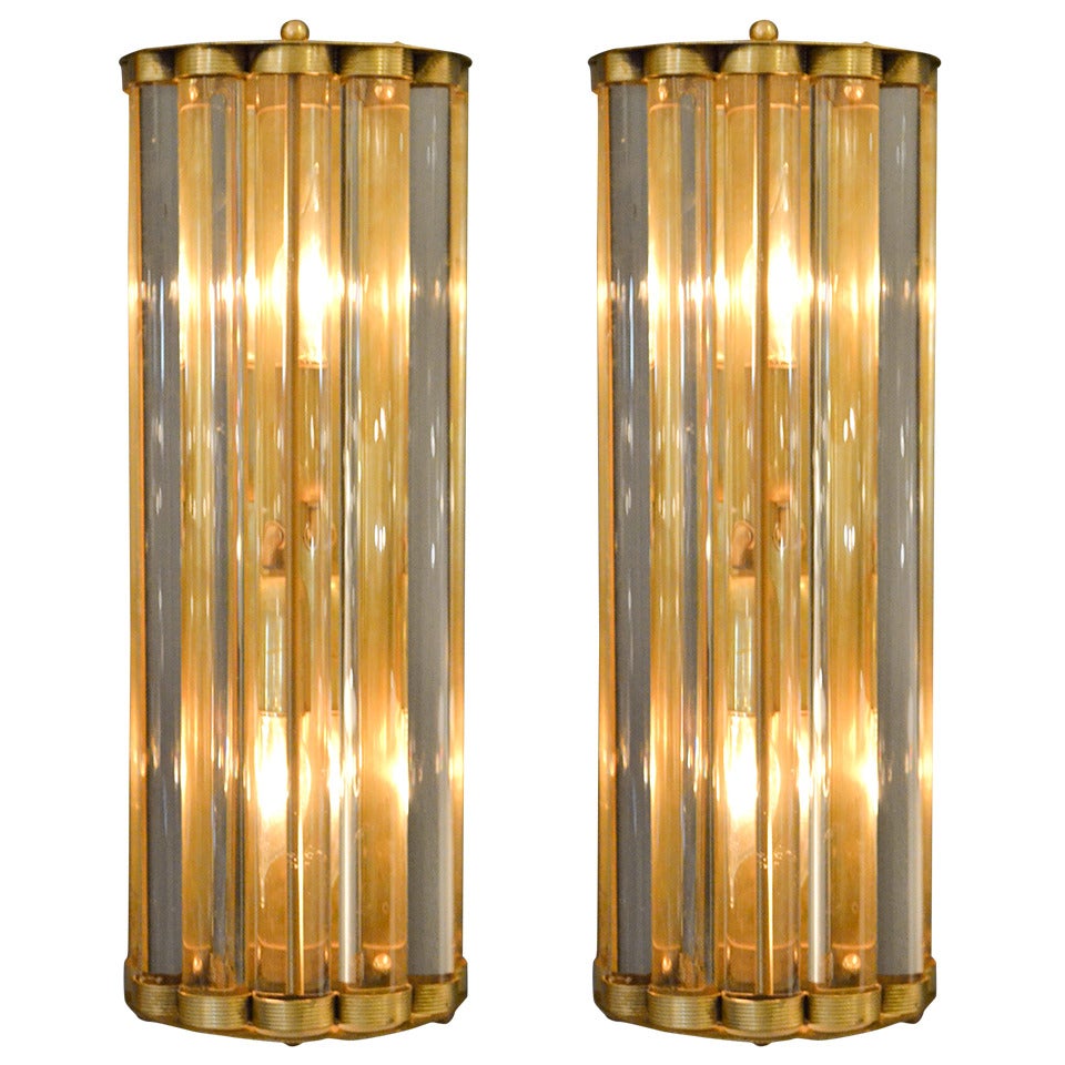 Murano Glass Tube and Brass Sconces
