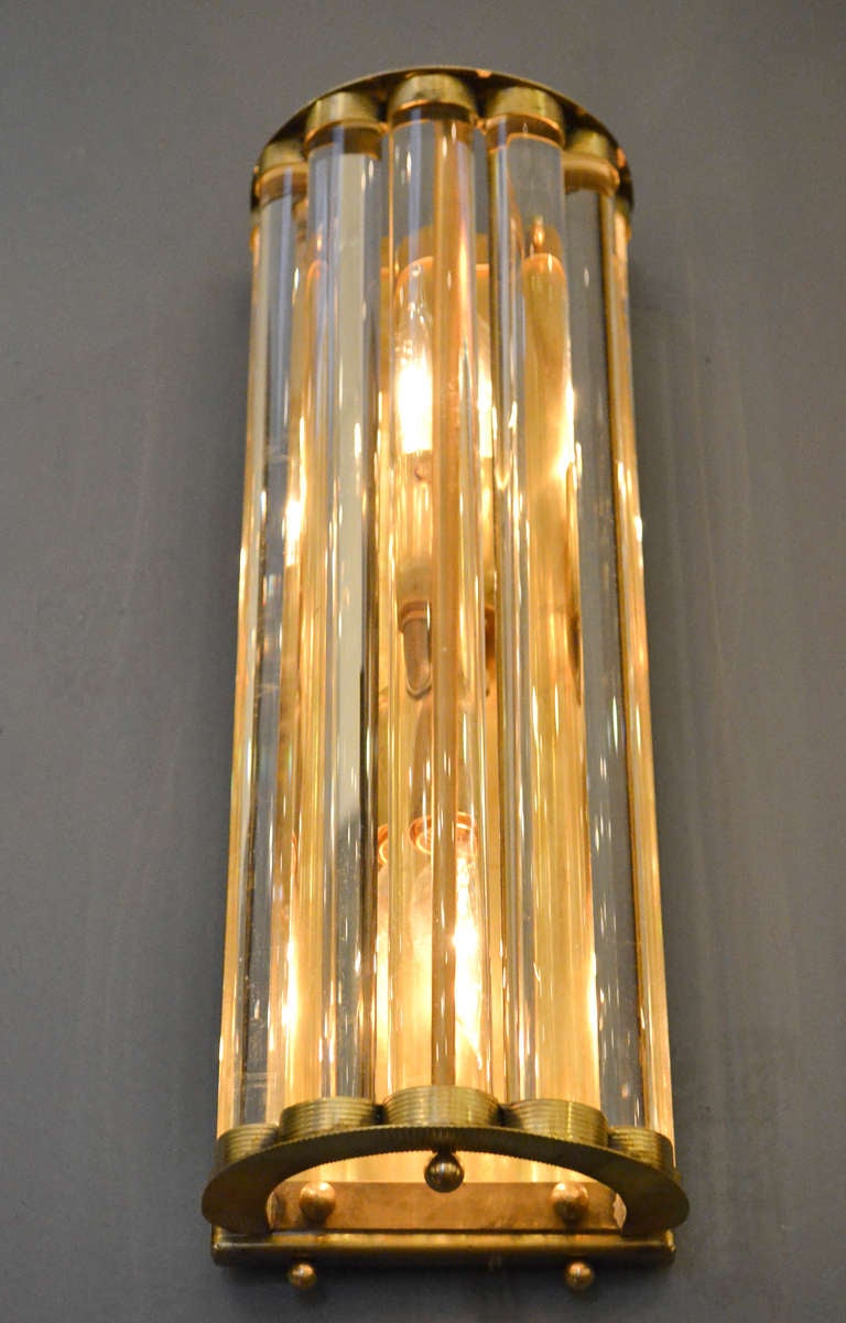 Murano Glass Tube and Brass Sconces In Excellent Condition In Austin, TX
