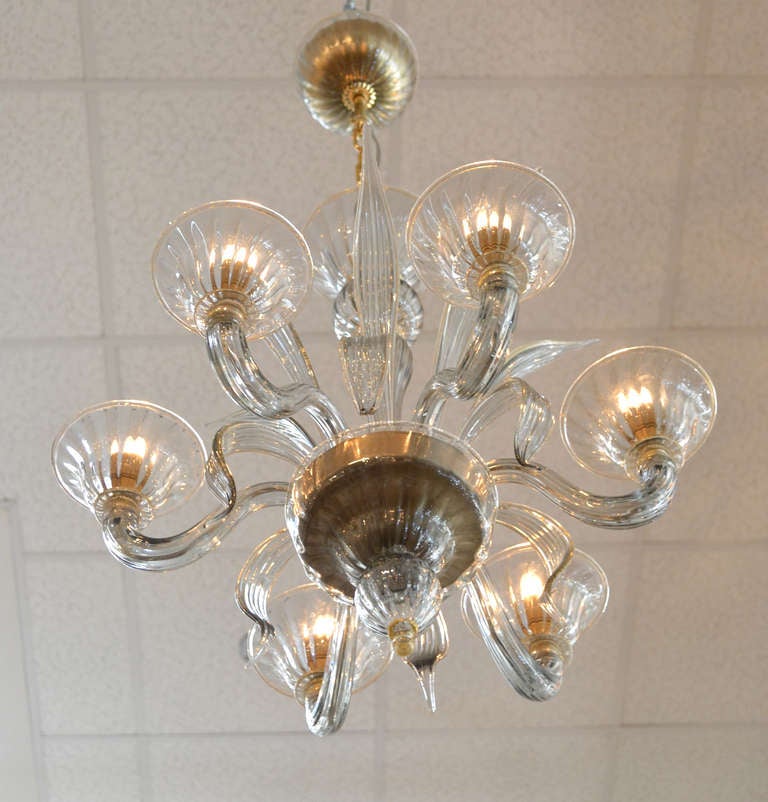 Italian Murano Gray Avventurina Glass Chandelier For Sale