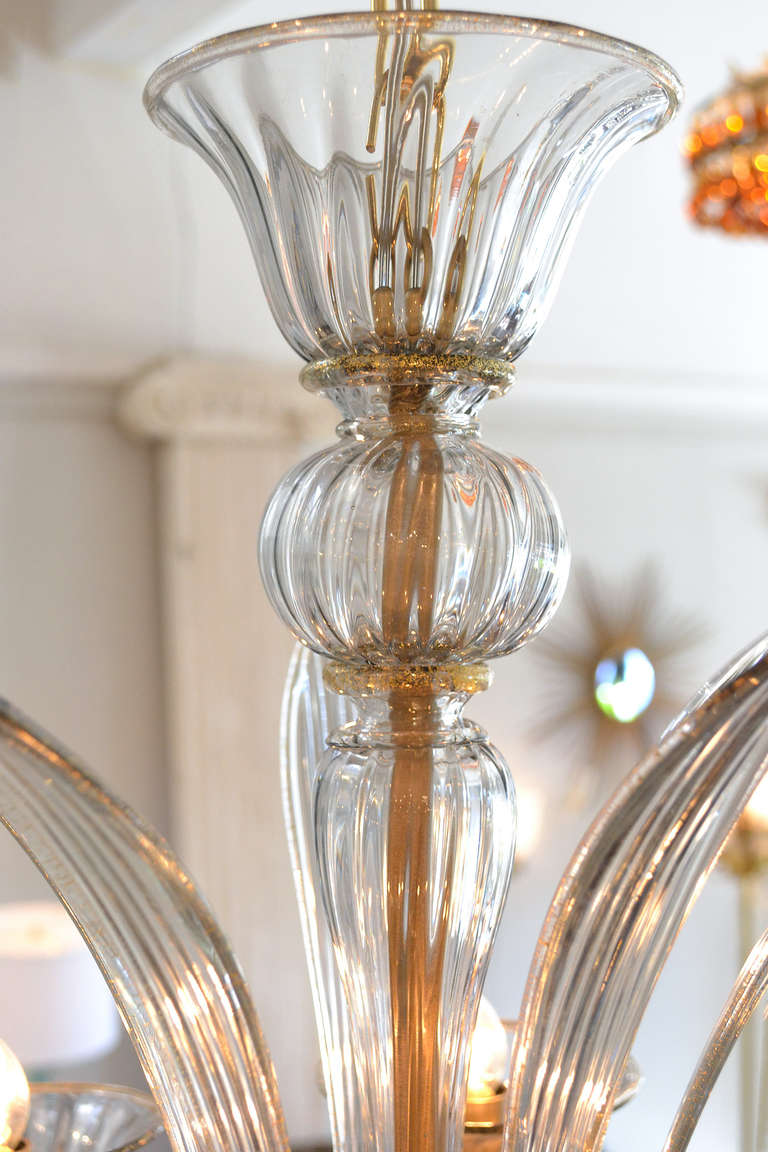 Murano Gray Avventurina Glass Chandelier In Excellent Condition For Sale In Austin, TX