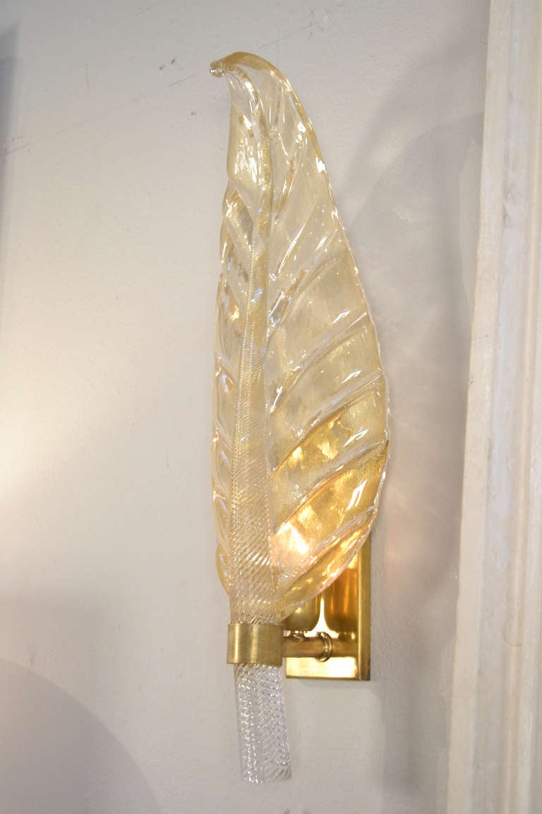 Italian Murano Glass Leaf Sconces in the Style of Toso and Barovier