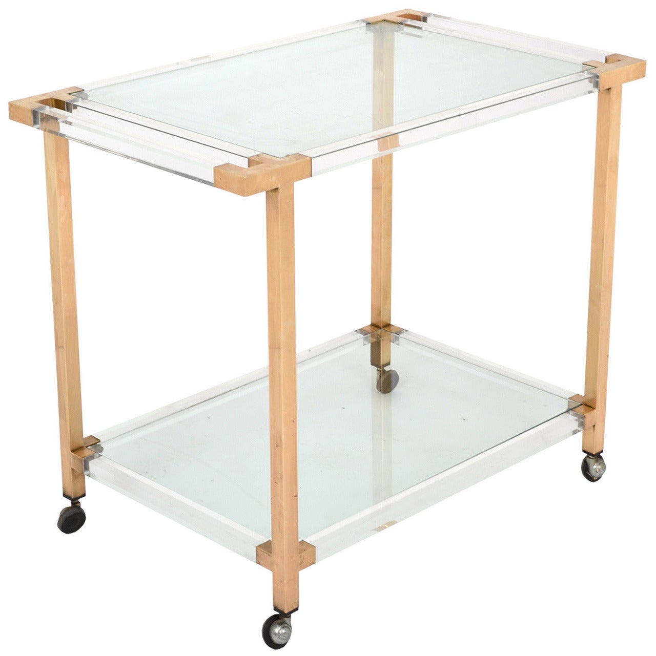 French Modernist Brass and Lucite Bar Cart at 1stDibs