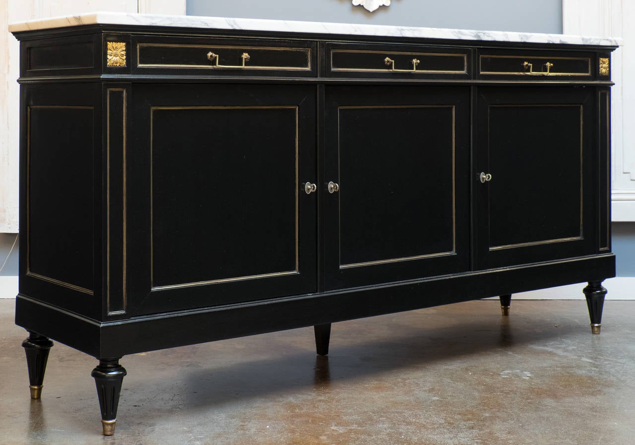 French Louis XVI Style Marble-Top Buffet In Good Condition In Austin, TX