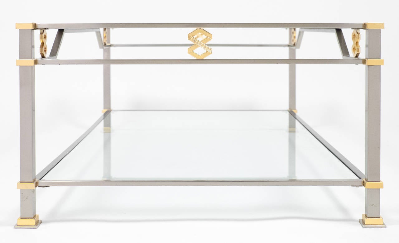 Mid-20th Century French Vintage Steel and Gilt Brass Coffee Table