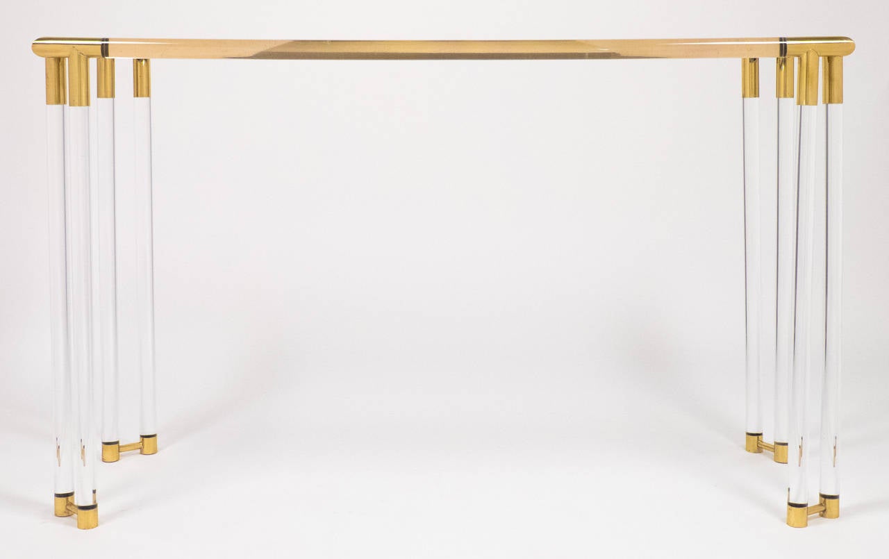 Mid-Century Modern French Vintage Lucite and Brass Console Table