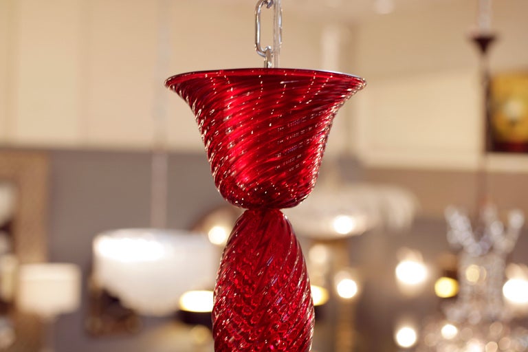Italian Vintage Hand Blown  Ruby Red Murano Glass Chandelier