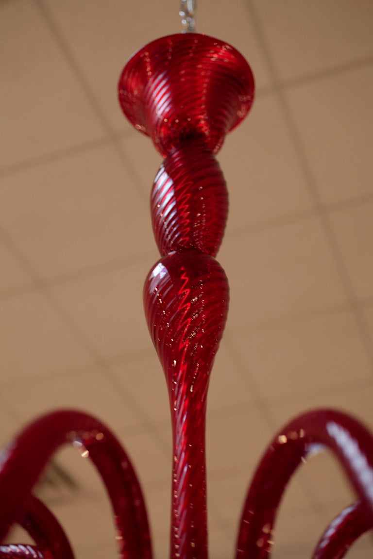 Vintage Hand Blown  Ruby Red Murano Glass Chandelier In Good Condition In Austin, TX