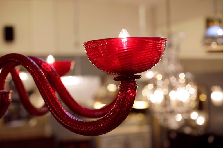 Vintage Hand Blown  Ruby Red Murano Glass Chandelier 1