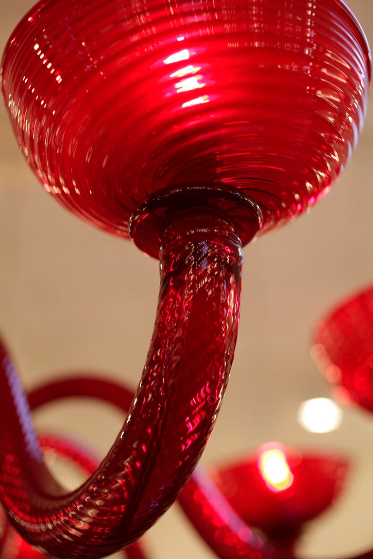 Vintage Hand Blown  Ruby Red Murano Glass Chandelier 2
