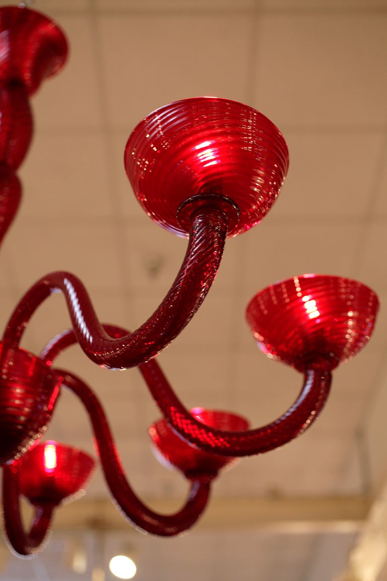 Vintage Hand Blown  Ruby Red Murano Glass Chandelier 3