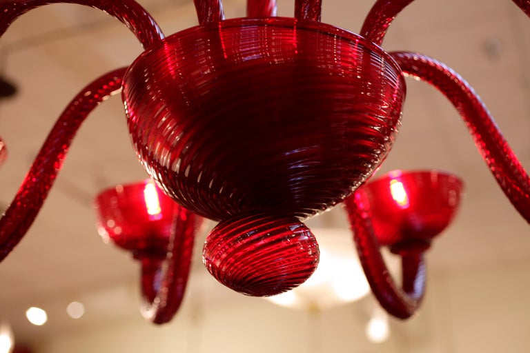 Vintage Hand Blown  Ruby Red Murano Glass Chandelier 4