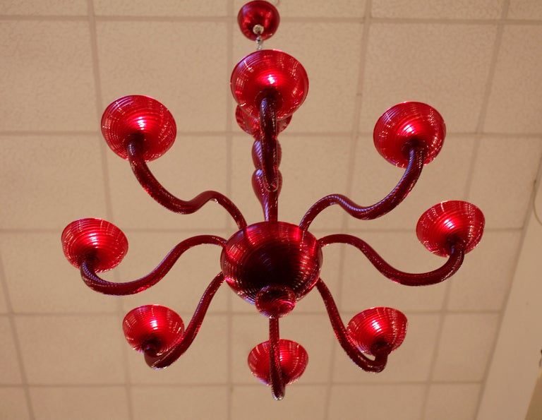 Vintage Hand Blown  Ruby Red Murano Glass Chandelier 5