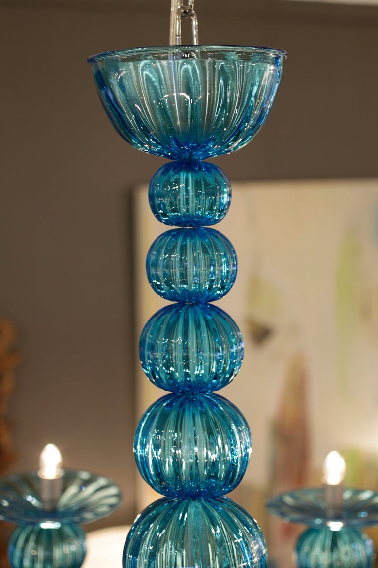 Italian Aquamarine Murano Glass Chandelier by Seguso