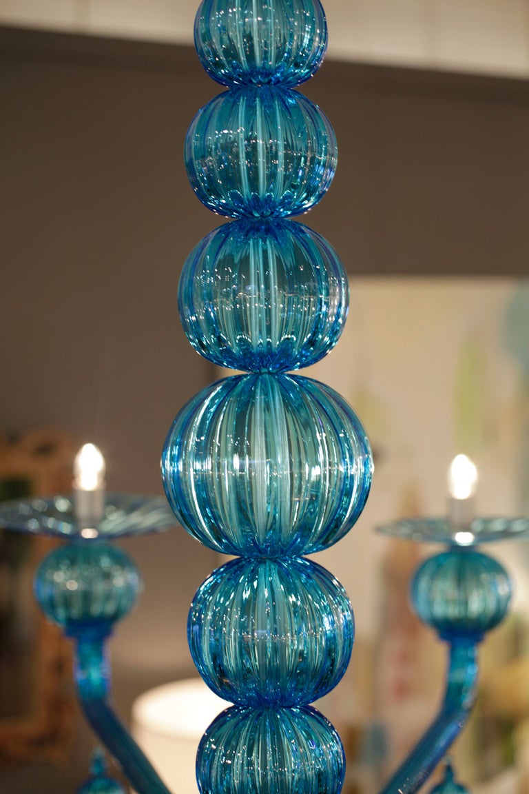 Aquamarine Murano Glass Chandelier by Seguso In Good Condition In Austin, TX
