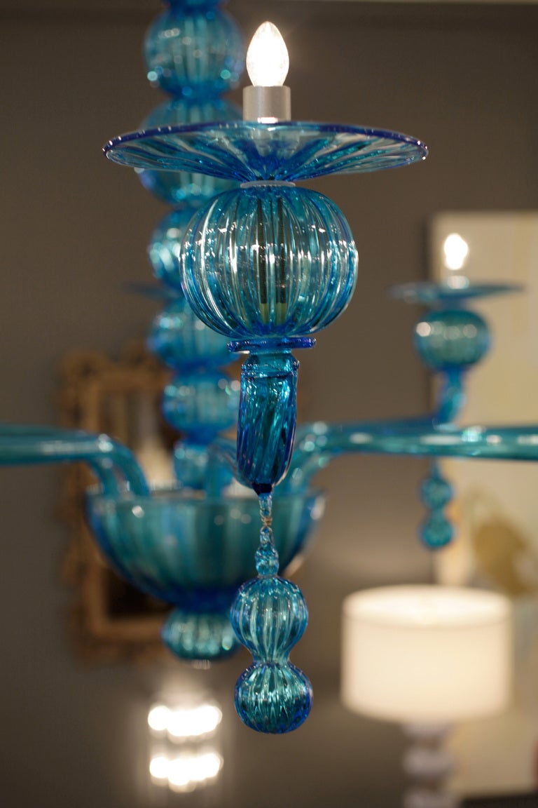 Aquamarine Murano Glass Chandelier by Seguso 1