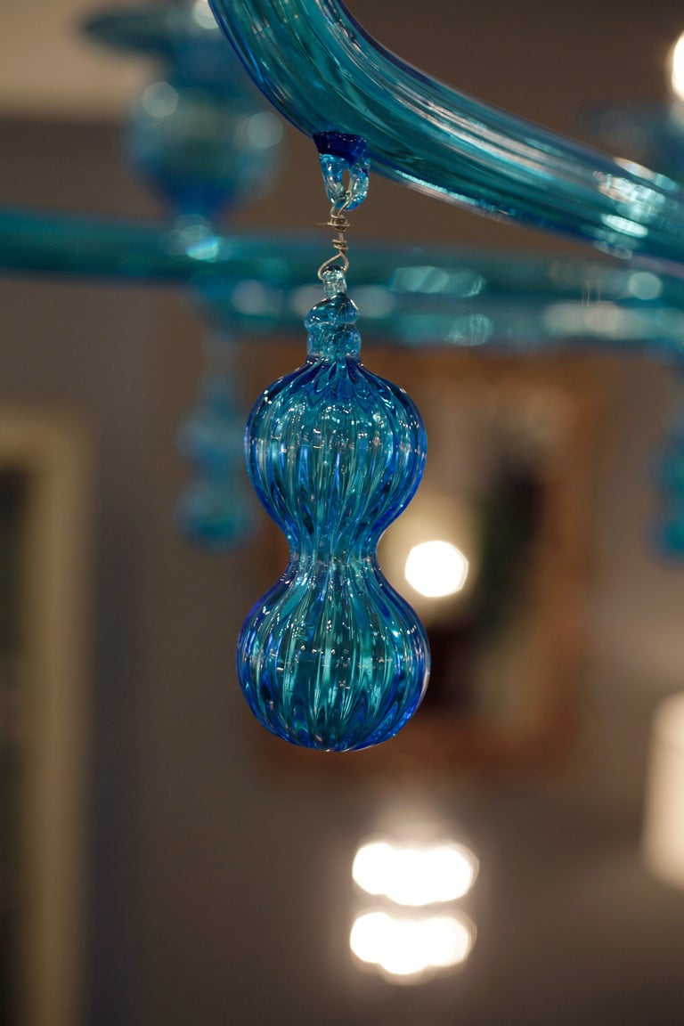 Aquamarine Murano Glass Chandelier by Seguso 2