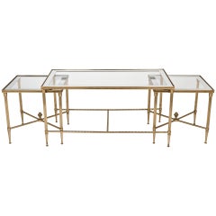 Maison Charles French Gilt Brass Nesting Coffee Table Set