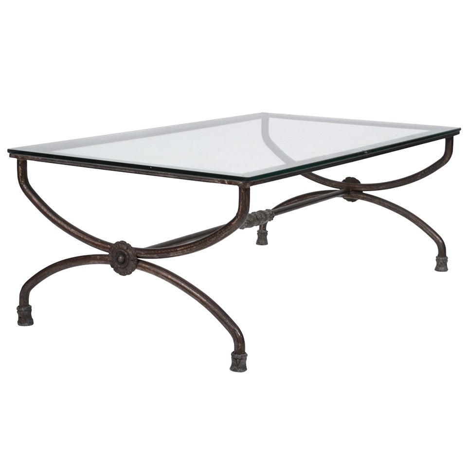 French Vintage Iron and Glass Coffee Table at 1stDibs
