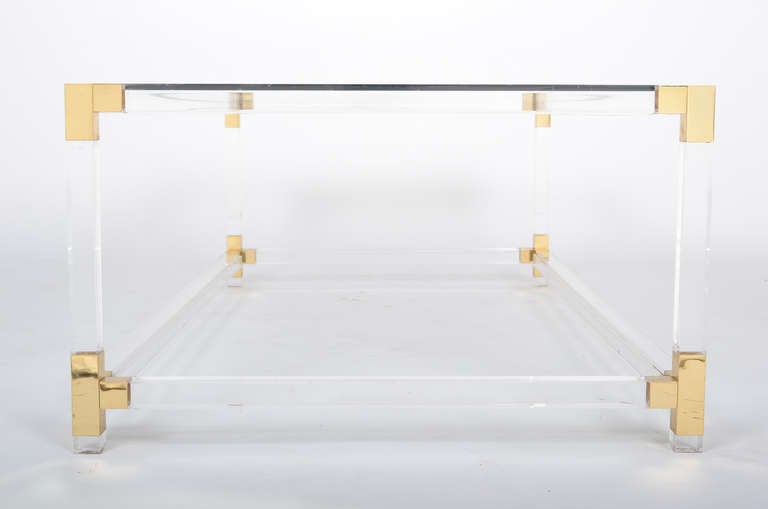 Mid-20th Century French Vintage Lucite & Brass Cocktail Table