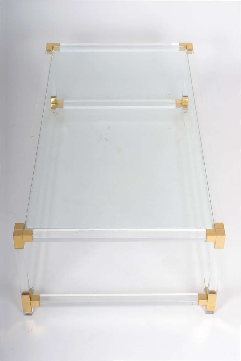 French Vintage Lucite & Brass Cocktail Table 1