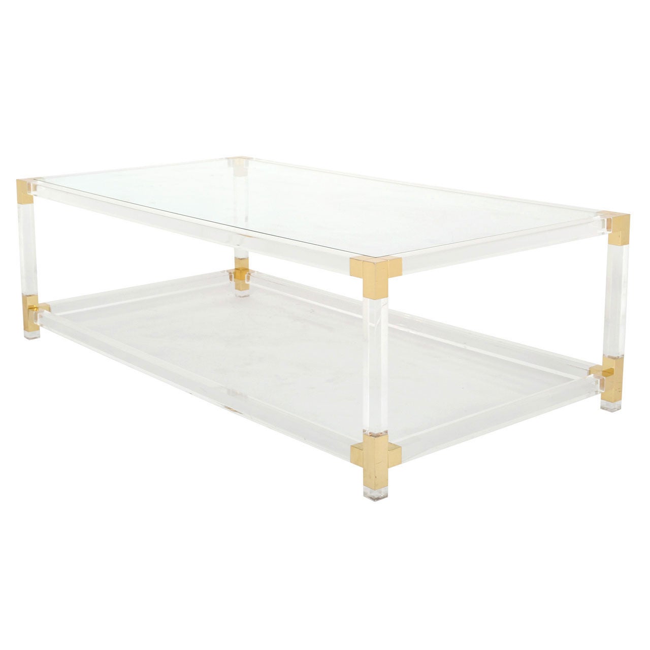 French Vintage Lucite & Brass Cocktail Table