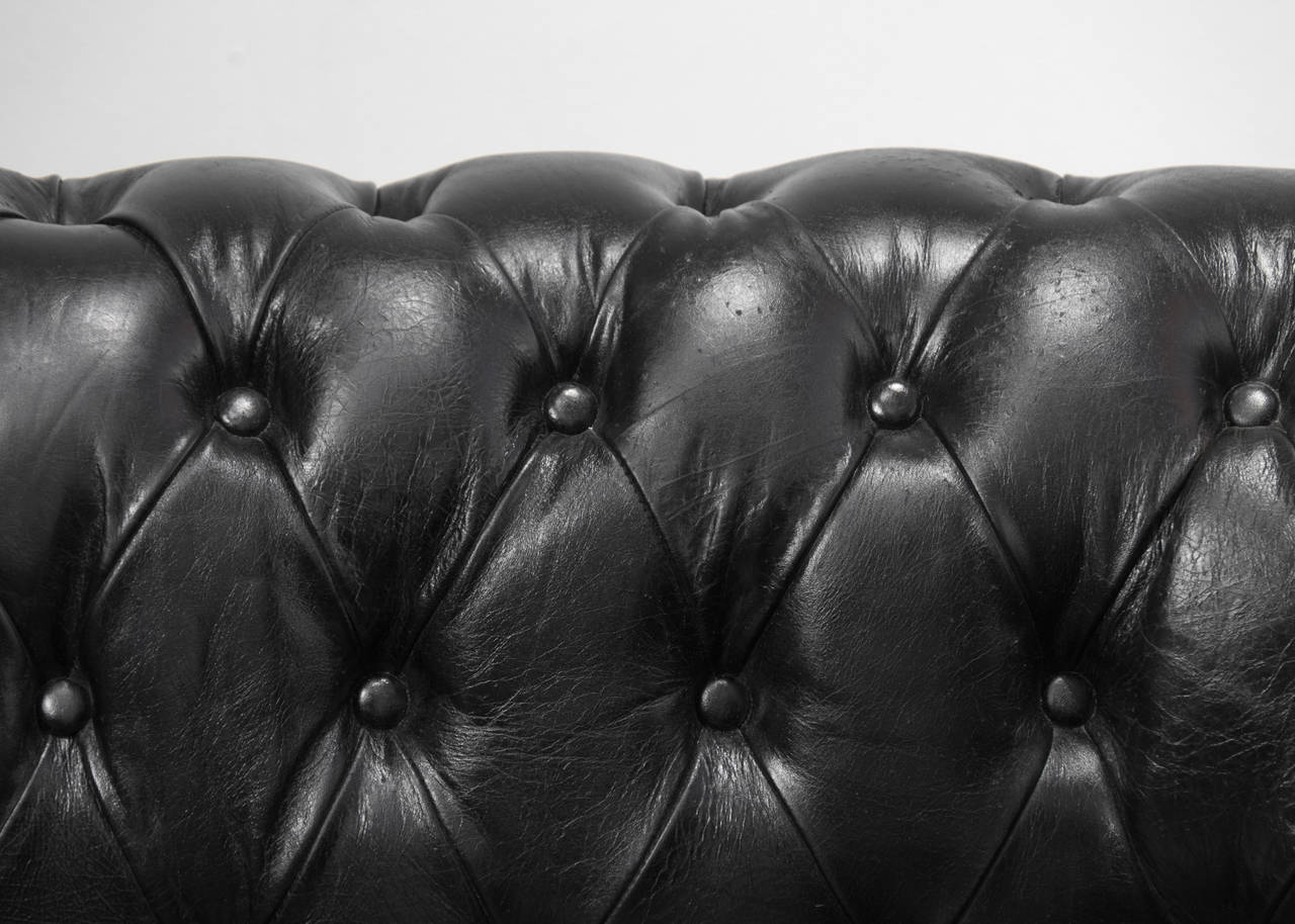 Mid-20th Century Vintage Black Leather Chesterfield Sofa