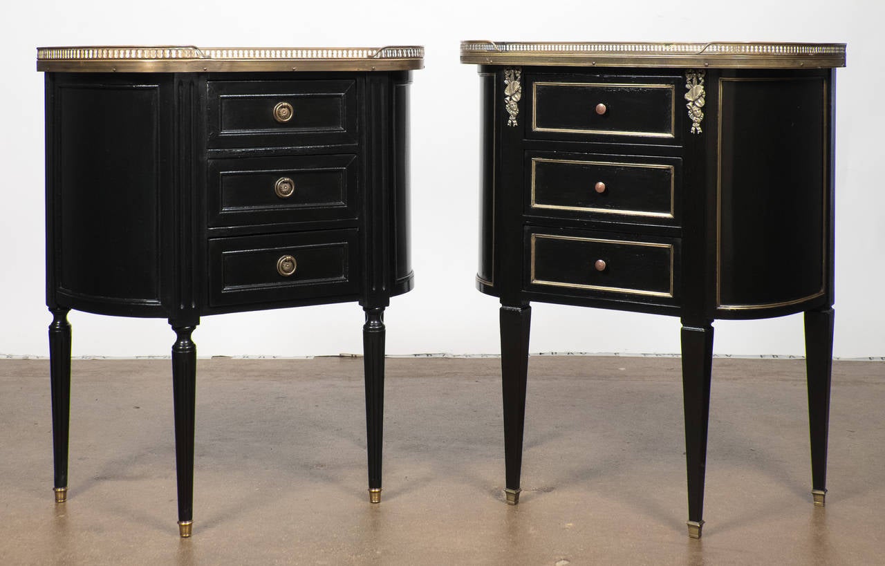 Ebonized French Antique Louis XVI Faux Pair of Nightstands