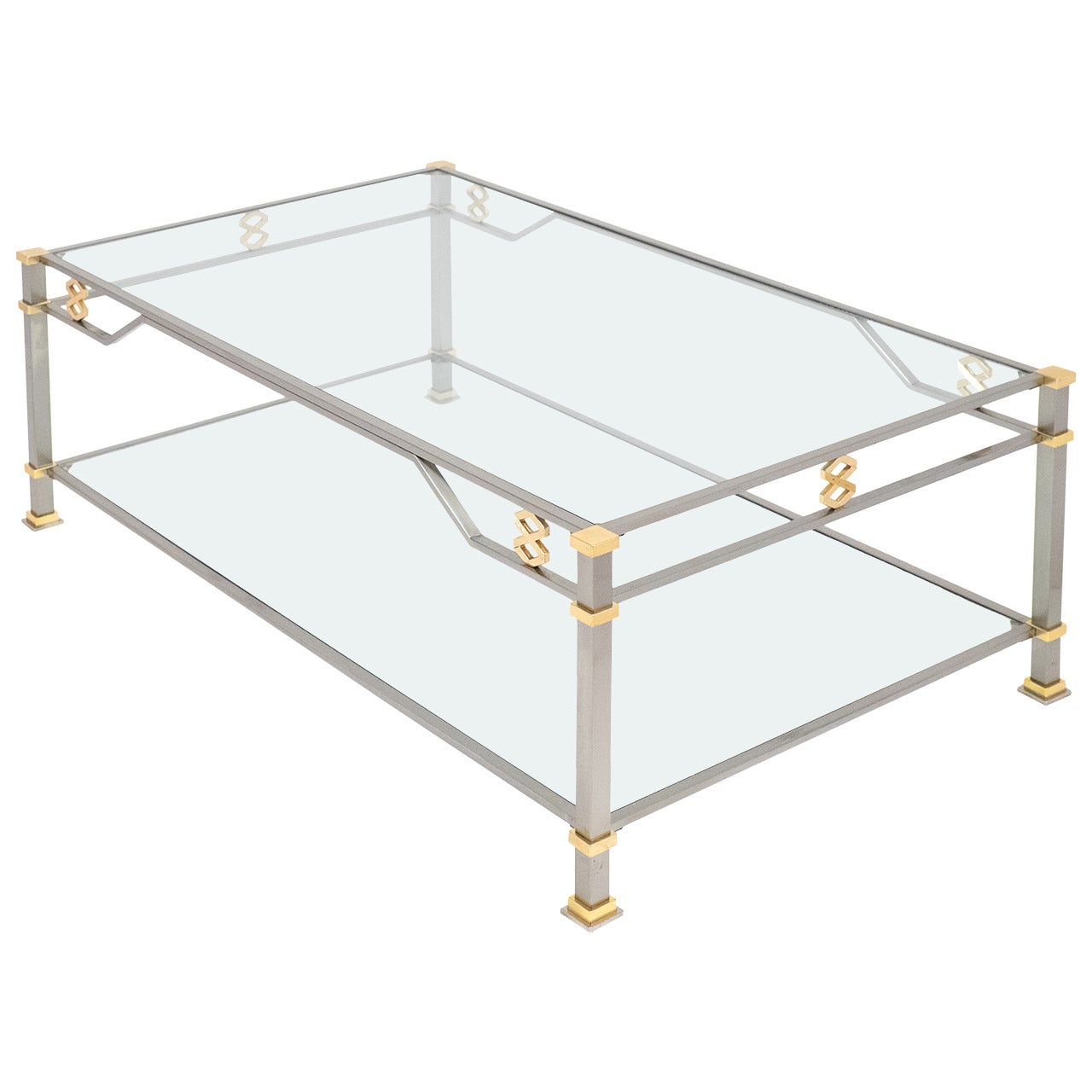 French Vintage Steel and Gilt Brass Coffee Table