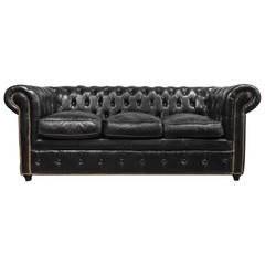 Vintage Black Leather Chesterfield Sofa