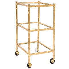 French Gilt Brass & Glass 3-Tiered Side Table On Casters