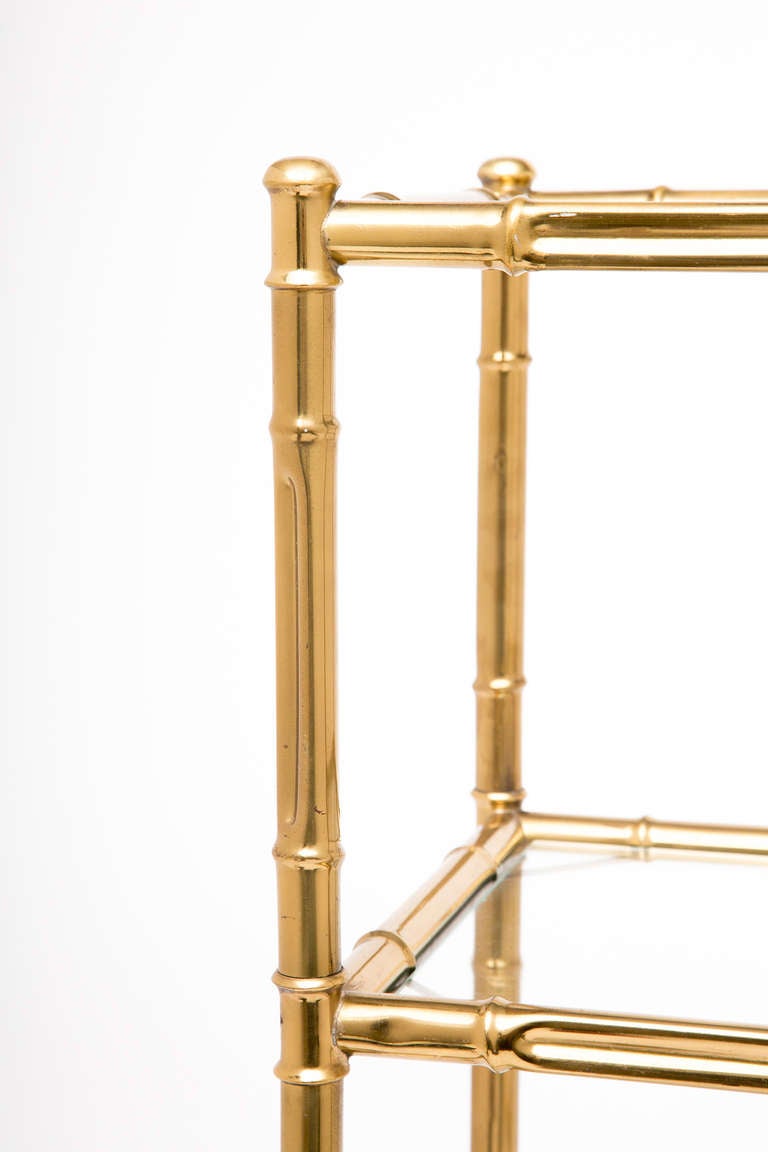 French Gilt Brass & Glass 3-Tiered Side Table On Casters 2